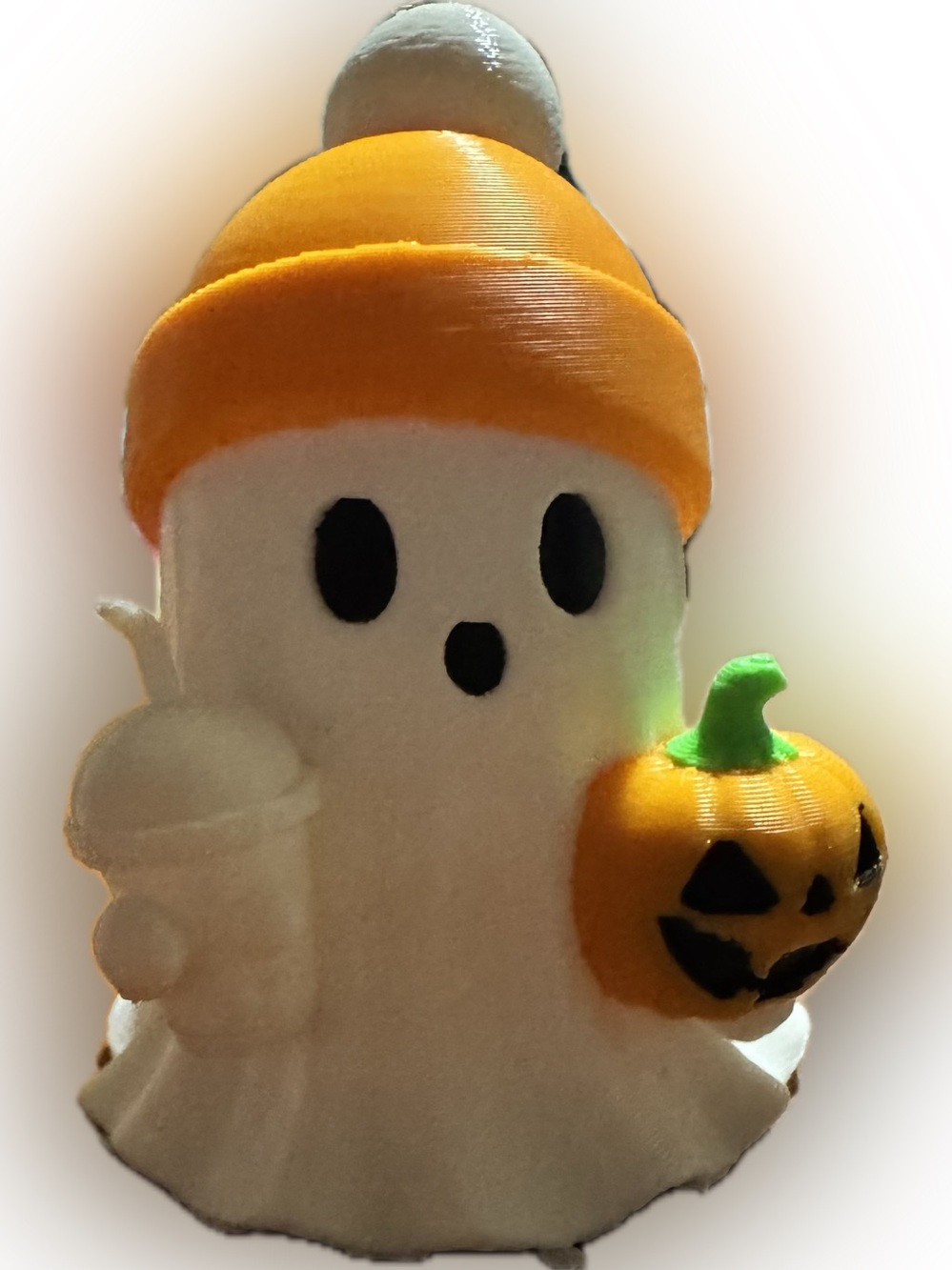 Halloween Ghost Toy with Orange Beanie and Pumpkin Accent 3D Printed